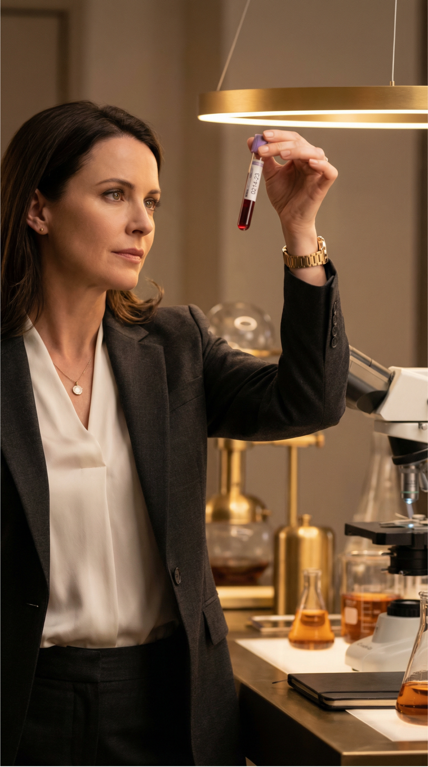 Ärztin hält Blutröhrchen in modernem Labor – professionelle Blutanalyse für Nährstoffe bei VitalFusionHub